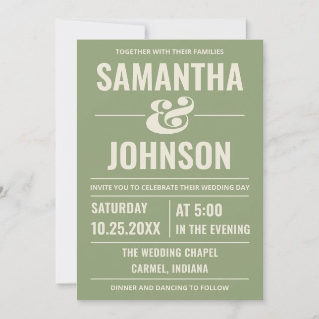 Personalised Sage Green Wedding Invitation (Front)