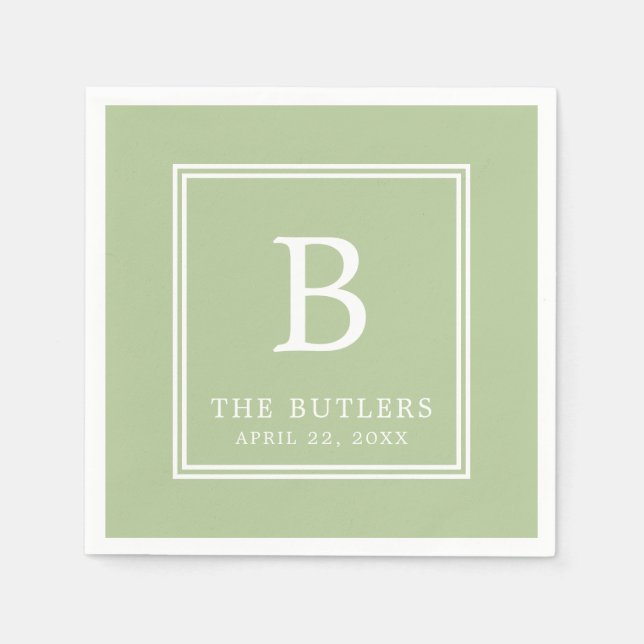Personalised Sage Green Wedding Paper Napkins (Front)