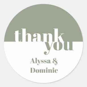 Personalised Sage Green  Wedding  Thank You Classic Round Sticker