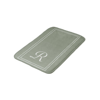 Personalised Sage Green White Striped Monogram  Bath Mat