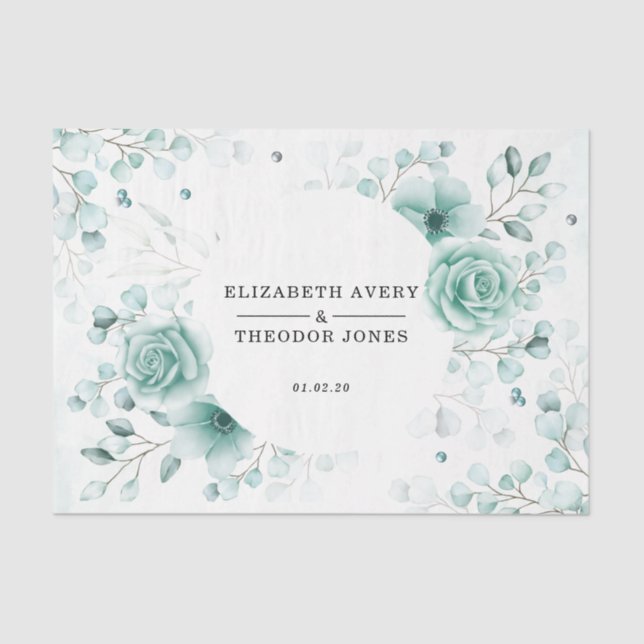 Personalised sage greens Floral Wedding Tissue Paper (Front)