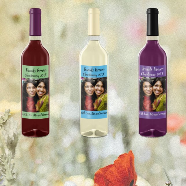 Personalised Sage Photo Friends Forever Wine Label (Creator Uploaded)
