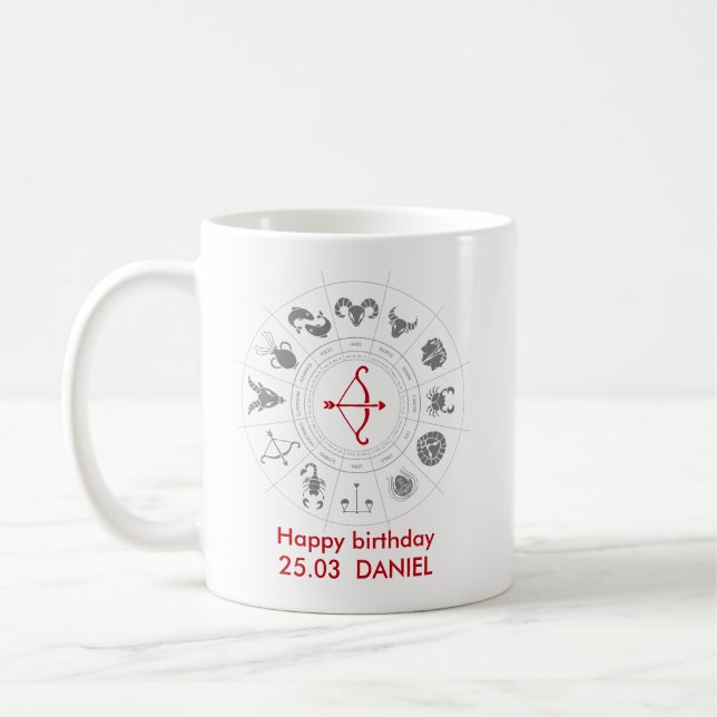 Personalised Sagittarius Zodiac Birthday Gift Coffee Mug (Left)