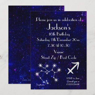 Personalised Sagittarius Zodiac Galaxy Party Invitation