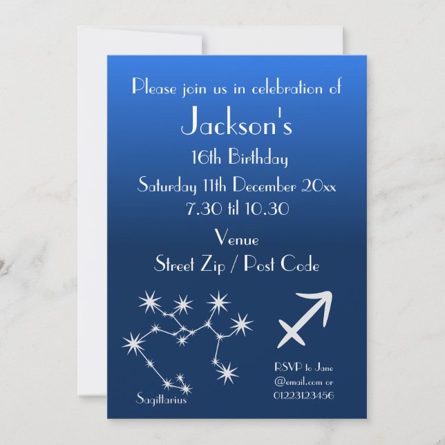 Personalised Sagittarius Zodiac Party Invitation (Front)