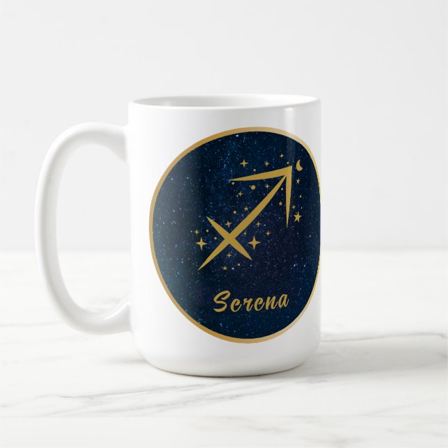 Personalised Sagittarius zodiac symbol gold stars Coffee Mug (Left)