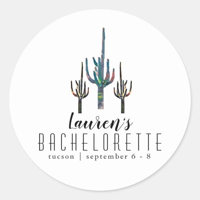 Personalised Saguaro Cactus Bachelorette Classic Round Sticker (Front)