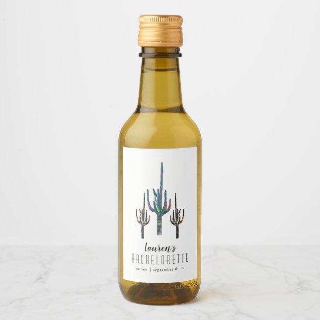Personalised Saguaro Cactus Bachelorette Wine Label (Front)