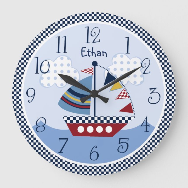 Personalised "Sail Away/Nautical/Boats Baby Clock (Front)