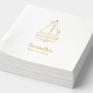 Personalised Sail Boat Baby Shower Gold Napkins