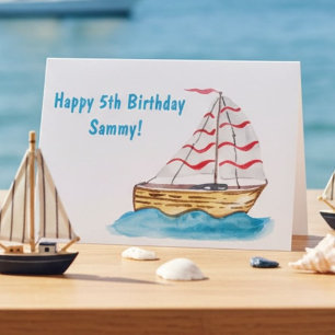 Personalised Sailboat 5th Birthday for Boys Card