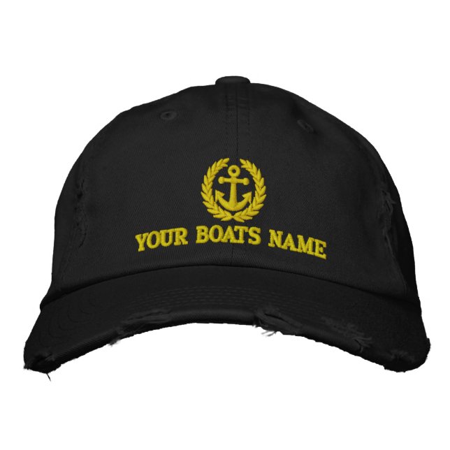Personalised sailing boat captains embroidered hat (Front)