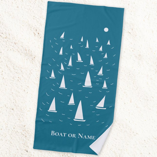 Personalised Sailing Boat Nautical Beach Towel (Sailing boat personalized beach towel)