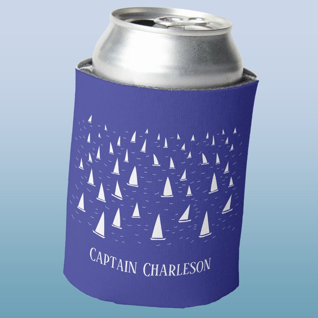 Personalised Sailing Boat Nautical Can Cooler (Sailing boat personalized boat captain yacht can cooler)