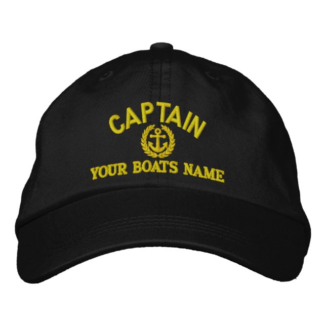 Personalised sailing captains with anchor embroidered hat (Front)