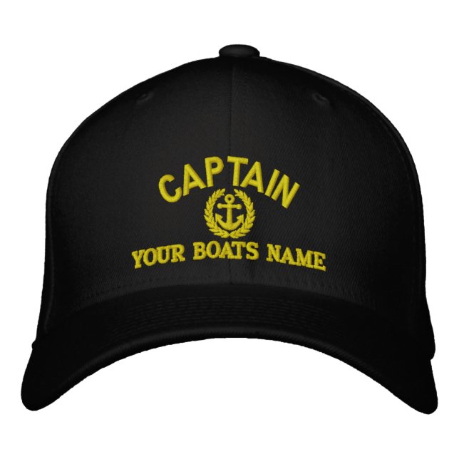 Personalised sailing captains with anchor embroidered hat (Front)