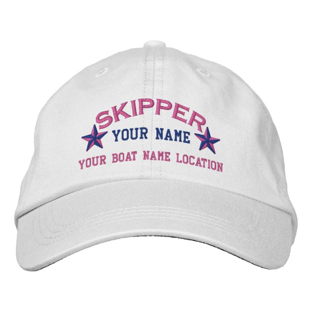 Personalised Sailing Skipper Stars Embroidered Hat (Front)