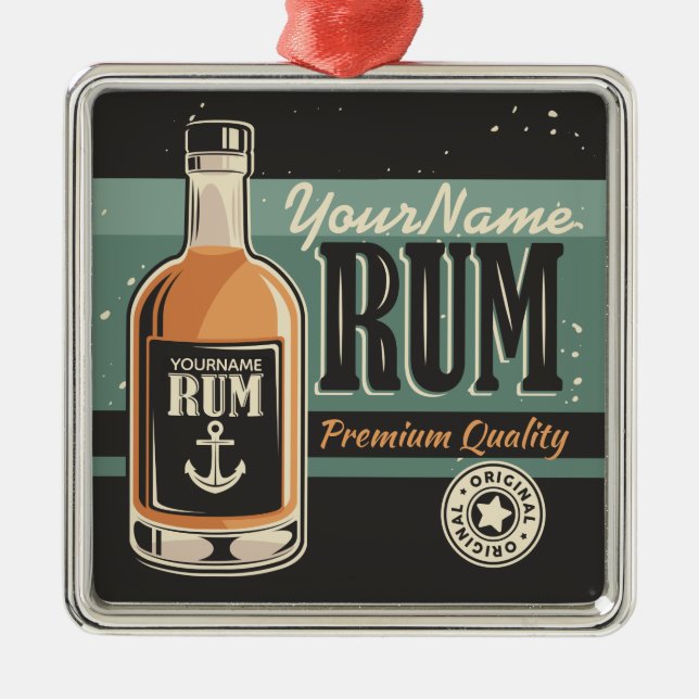 Personalised Sailor Rum Liquor Bottle Retro Sign  Metal Ornament (Front)