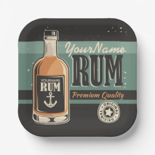 Personalised Sailor Rum Liquor Bottle Retro Sign Paper Plate