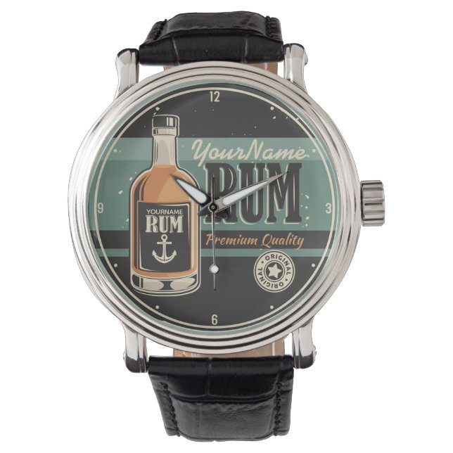 Personalised Sailor Rum Liquor Bottle Retro Sign  Watch (Front)