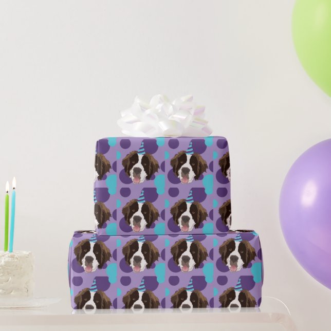 Personalised Saint Bernard Birthday  Wrapping Paper (Party Gifts)