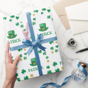Personalised Saint Patricks Leprechaun Clover Wrapping Paper