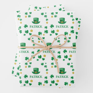 Personalised Saint Patricks Leprechaun Clover Wrapping Paper Sheet