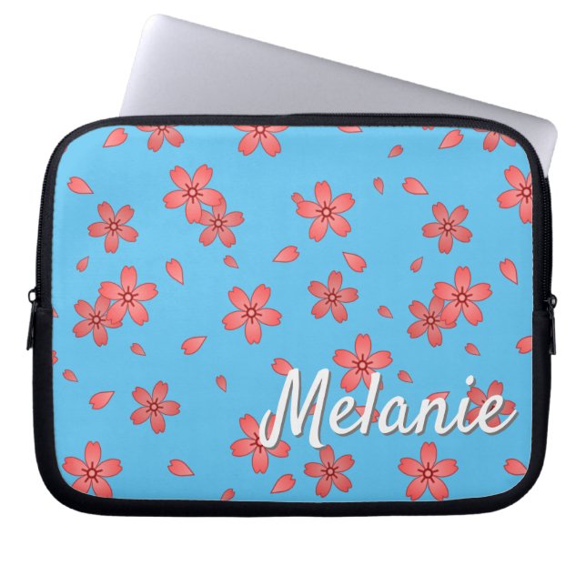 Personalised Sakura Cherry Blossom Blizzard Laptop Sleeve (Front)