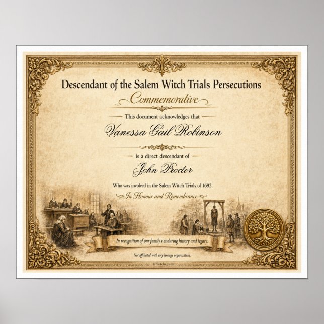Personalised Salem Witch Trials Descendant Poster (Front)