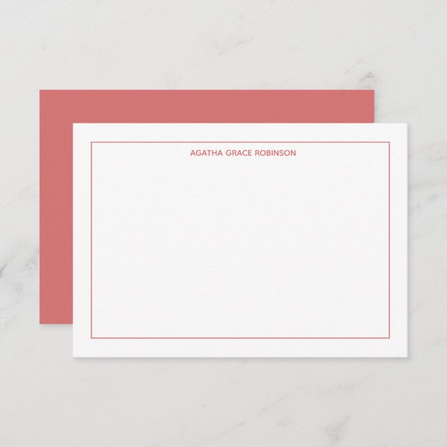Personalised Salmon and White Flat Bordered Note Invitation (Front/Back)