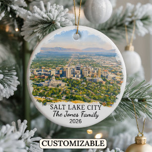 Personalised Salt Lake City Ornament, Custom Utah Ceramic Ornament