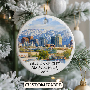 Personalised Salt Lake City Ornament, Custom Utah Ceramic Ornament
