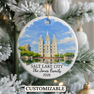 Personalised Salt Lake City Ornament, Custom Utah Ceramic Ornament