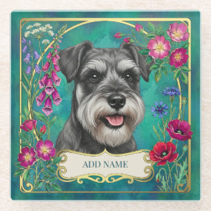 Personalised Salt & Pepper Schnauzer Teal Coaster