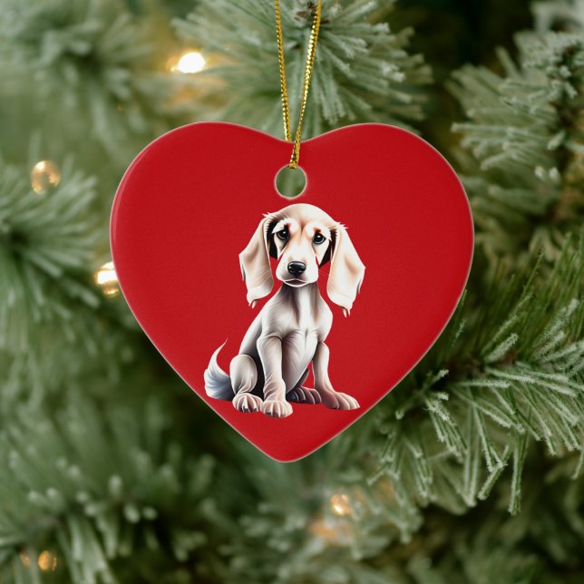 Personalised Saluki Puppy Christmas Red Ceramic Ornament (Tree)