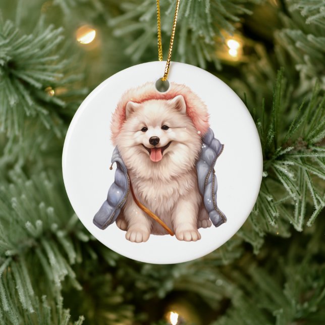 Personalised Samoyed Dog Ceramic Ornament (Tree)