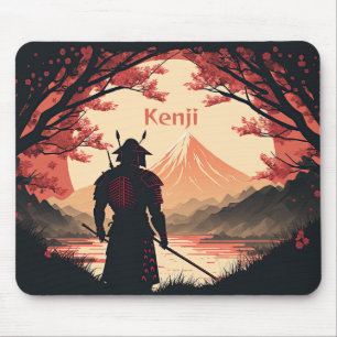 Personalised Samurai and Mt. Fuji with Full Moon Mouse Pad