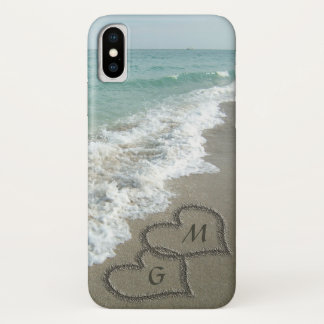 Personalised Sand Hearts on the Beach iPhone X Case