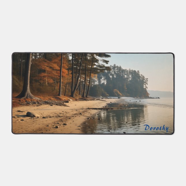 Personalised Sandy Beach with Trees Desk Mat (Front)