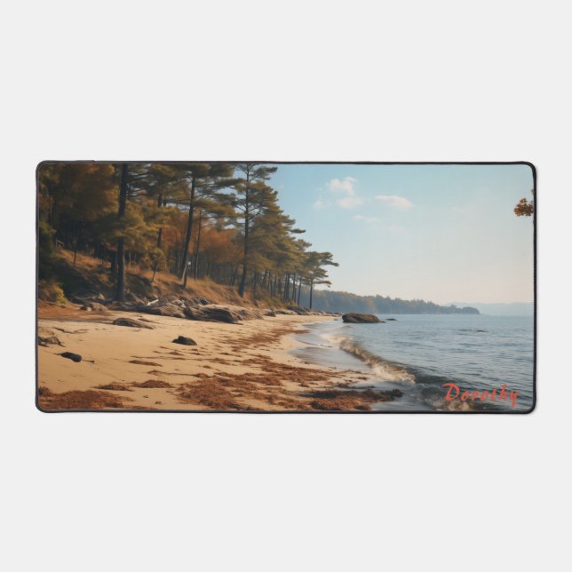 Personalised Sandy Beach with Trees Desk Mat (Front)