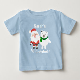 Personalised Santa and Polar Bear 1st Christmas Baby T-Shirt