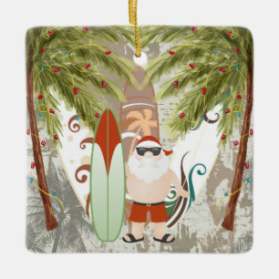 Personalised Santa and Surfboard Beach  Christmas Ceramic Ornament