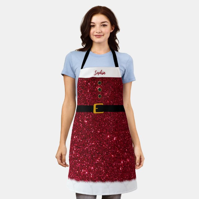 Personalised Santa Apron-Christmas-Ruby Red- Apron (Worn)