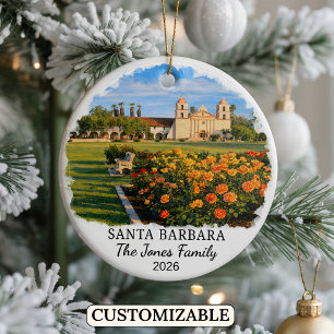Personalised Santa Barbara Ornament, California Ceramic Ornament