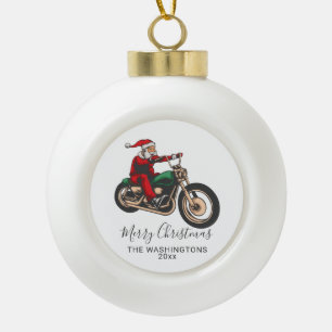 Personalised Santa Bike Rider Ceramic Ball Christmas Ornament