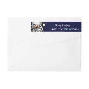 Personalised Santa Blue Merry Christmas Address Wrap Around Label