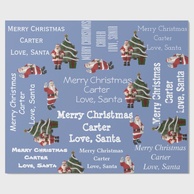 Personalised Santa Christmas Blue Wrapping Paper (Flat)