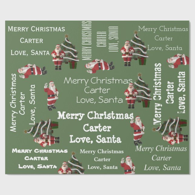 Personalised Santa Christmas Green Wrapping Paper (Flat)