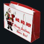 Personalised Santa Christmas Large Gift Bag<br><div class="desc">Santa gift bags with jolly Santa Claus on a fest red and white background. This Christmas gift bag is easily personalised with the recipients name. You can also change the background colour on this cute Santa Christmas gift bag.</div>