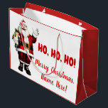 Personalised Santa Christmas Large Gift Bag<br><div class="desc">Santa gift bags with jolly Santa Claus on a fest red and white background. This Christmas gift bag is easily personalised with the recipients name. You can also change the background colour on this cute Santa Christmas gift bag.</div>